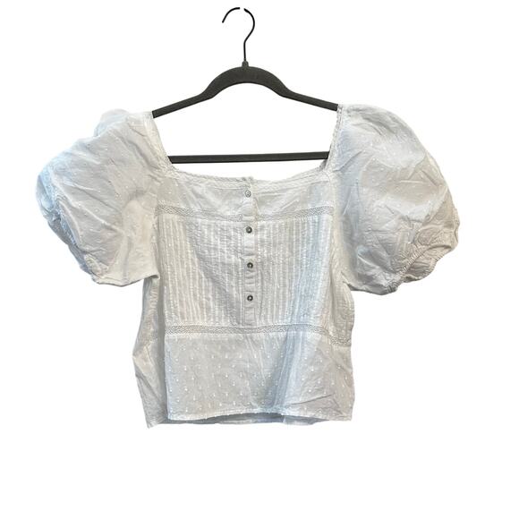The Prairie by Rachel Ashwell White Puffy Sleeve Top Buttons Coquette Core Large - Picture 1 of 6